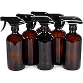 Vivaplex, 6, Large, 16 oz, Empty, Amber Glass Spray Bottles with Black Trigger Sprayers