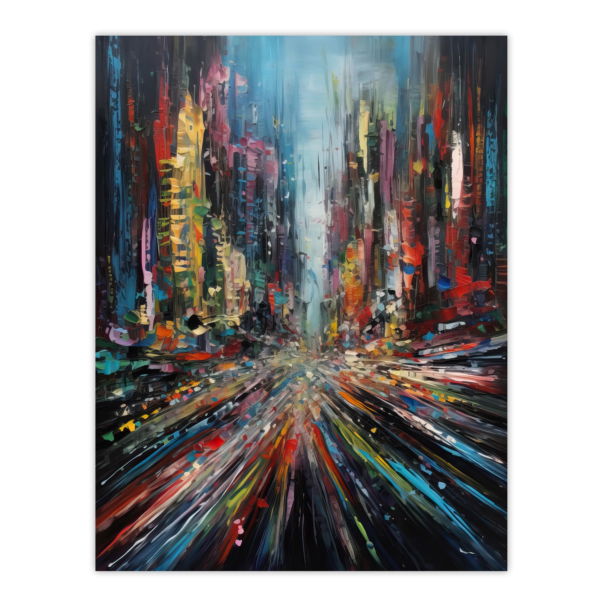 Artery8 Abstract City New York Rush Hour Traffic Oil Painting Extra Large XL Wall Art Poster Print