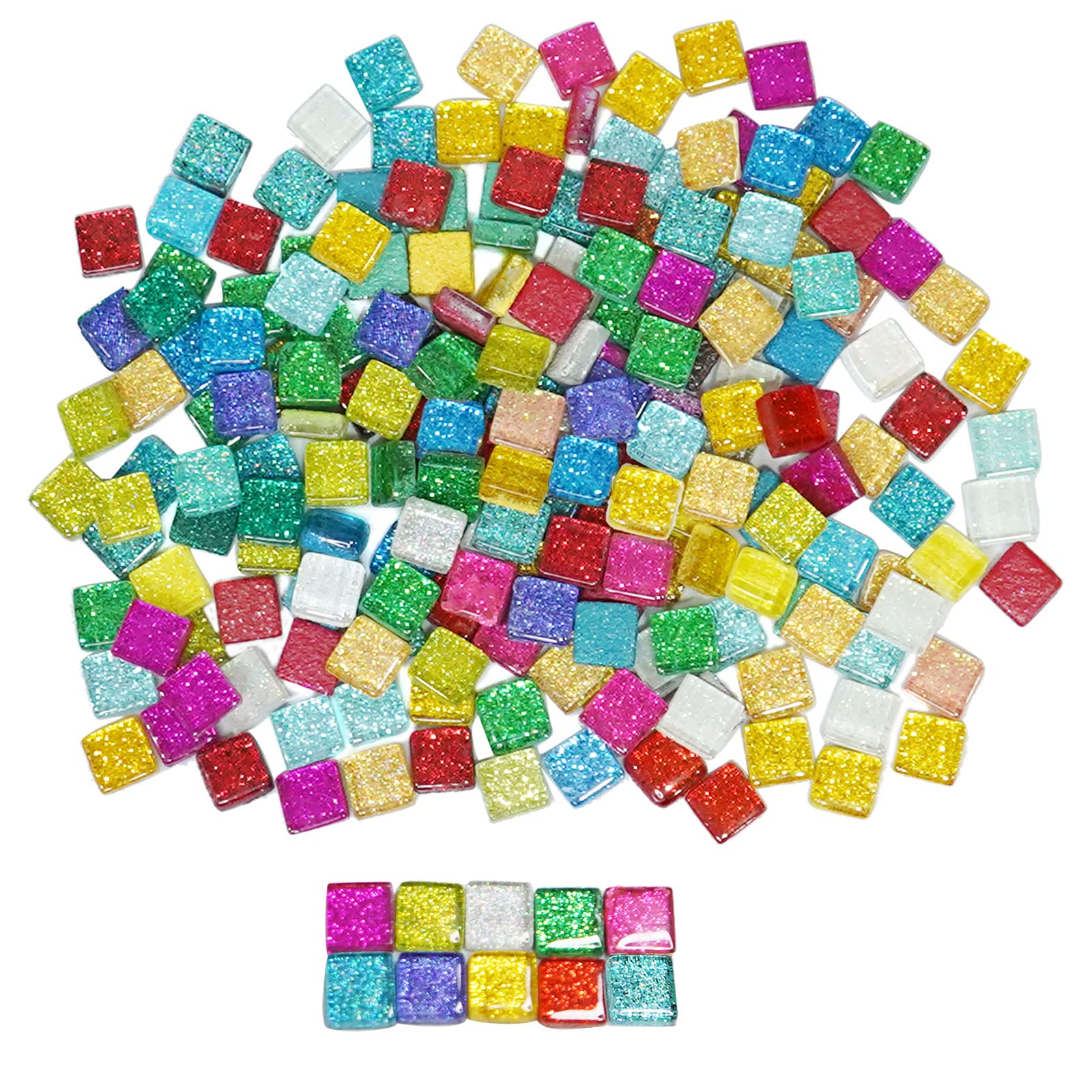 Mixed Color Glass Mosaic Tiles Square Glitter Crystal Mosaic Stones Glass Pieces for Art Craft Decoration 200g,1x1cm(Panchromatic)