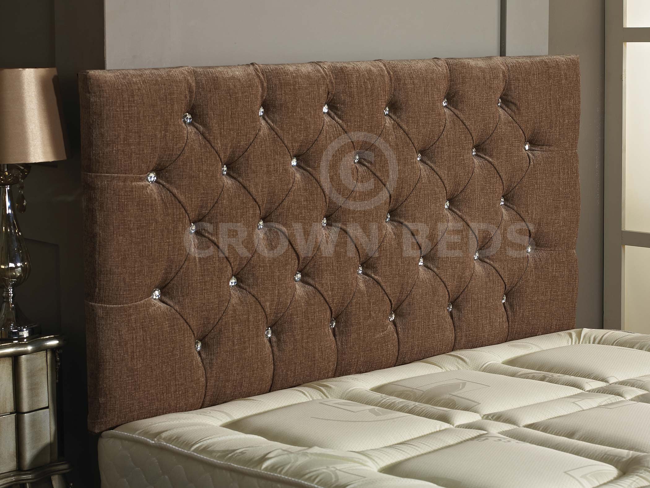 CROWNBEDSUK CHESTERFIELD DIAMANTE BUTTON HEADBOARD IN 2ft5,3ft,4ft,4ft6,5ft,6ft !!!!NEW!!!! (SAND, 2FT6 (SMALL SINGLE) DIAMANTE)