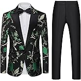 Mens Suits Slim Fit 2 Piece Formal Tuxedo Suits Blazer Pants with Bow Tie for Wedding Prom