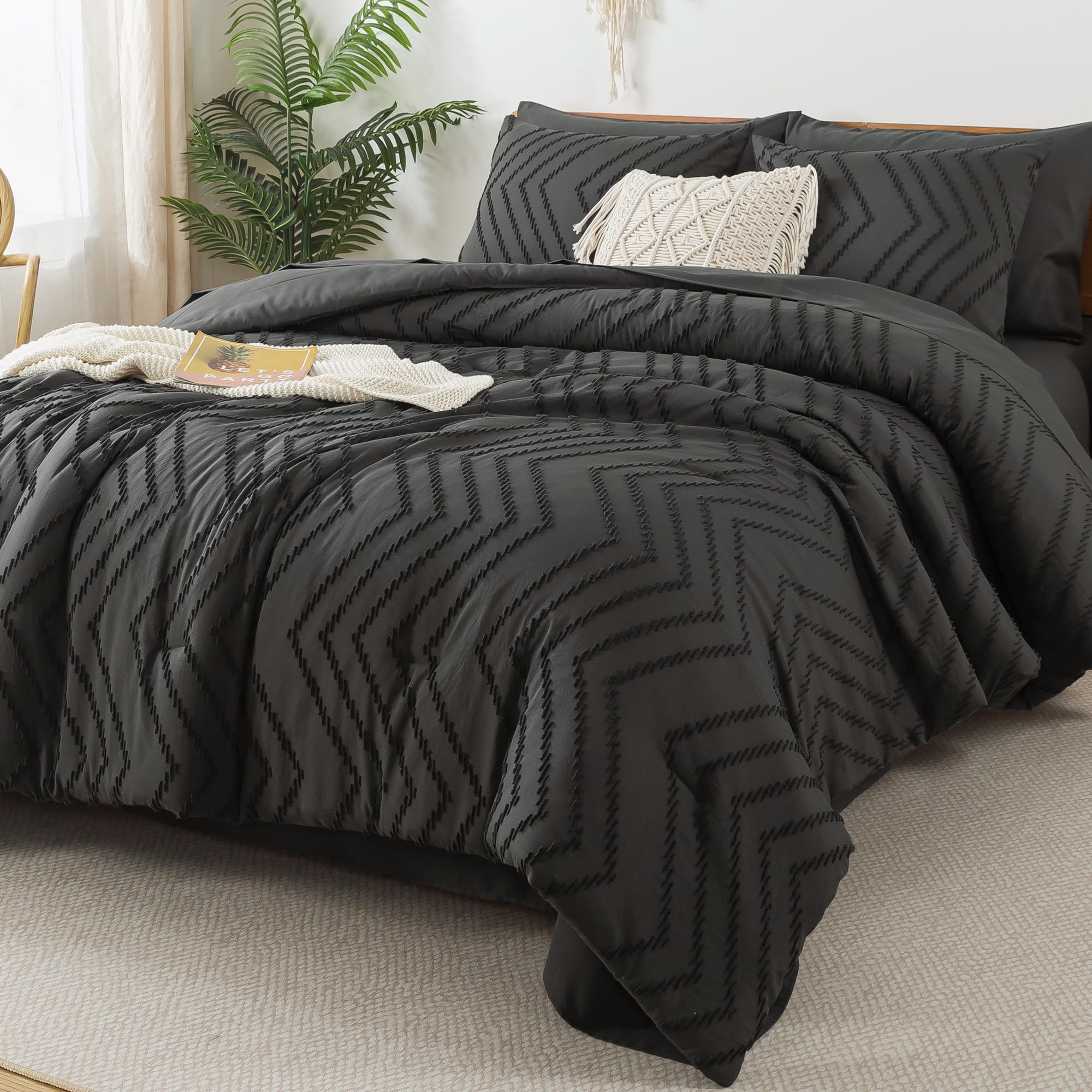 Litanika Dark Grey King Size Comforter Set with Sheets - 7 Pieces Bed ...
