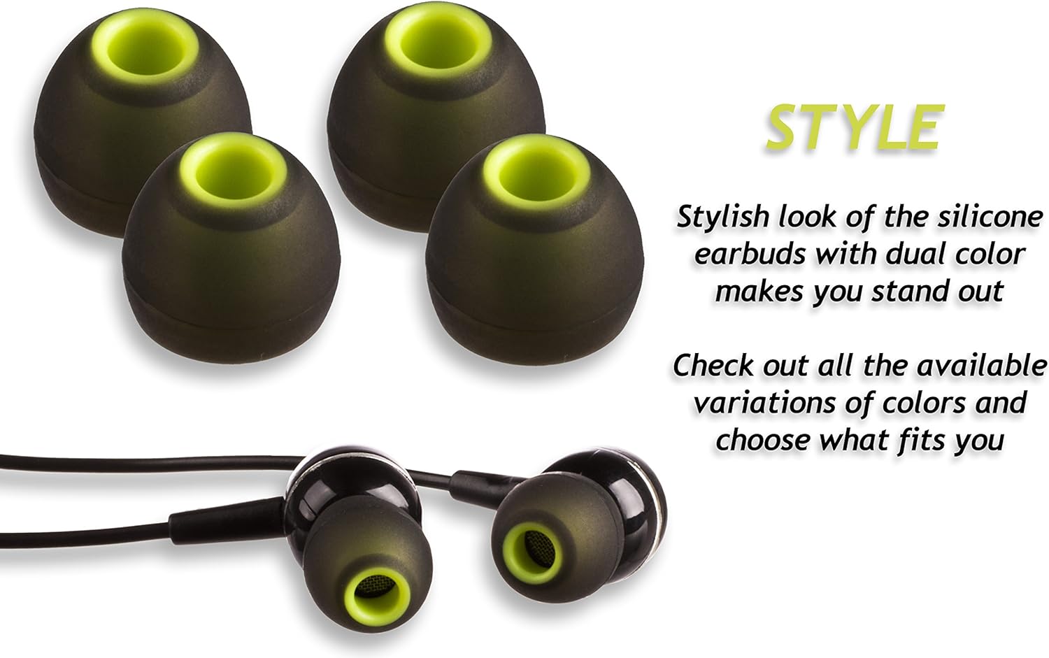 Xcessor (S/M/L) 6 works (12 Pieces) of Silicone Replacement In Ear Earphone S/M/L Size Earbuds. Replacement Ear Tips for Popular In-Ear Headphones. Black/Green - Image 5