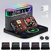 VALUEAGLE Bluetooth Alarm Clock with Wireless Charging,6-in-1 Alarm Clocks for bedrooms Alarm Clock Bluetooth Speaker Wireless Charging, 3 Level Brightness&Colorful Light,Snooze(Black)