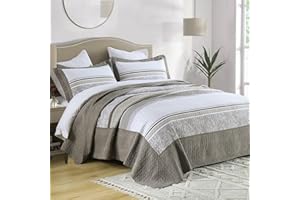 DDUOXIN 3 Piece King Bedspreads 120"x120" - 100% Cotton Oversized King Quilt with 2 Pillow Shams, Farmhouse Lightweight Bedspread Coverlet Sets for King Bed, Brown Gray Beige, King/Cal King