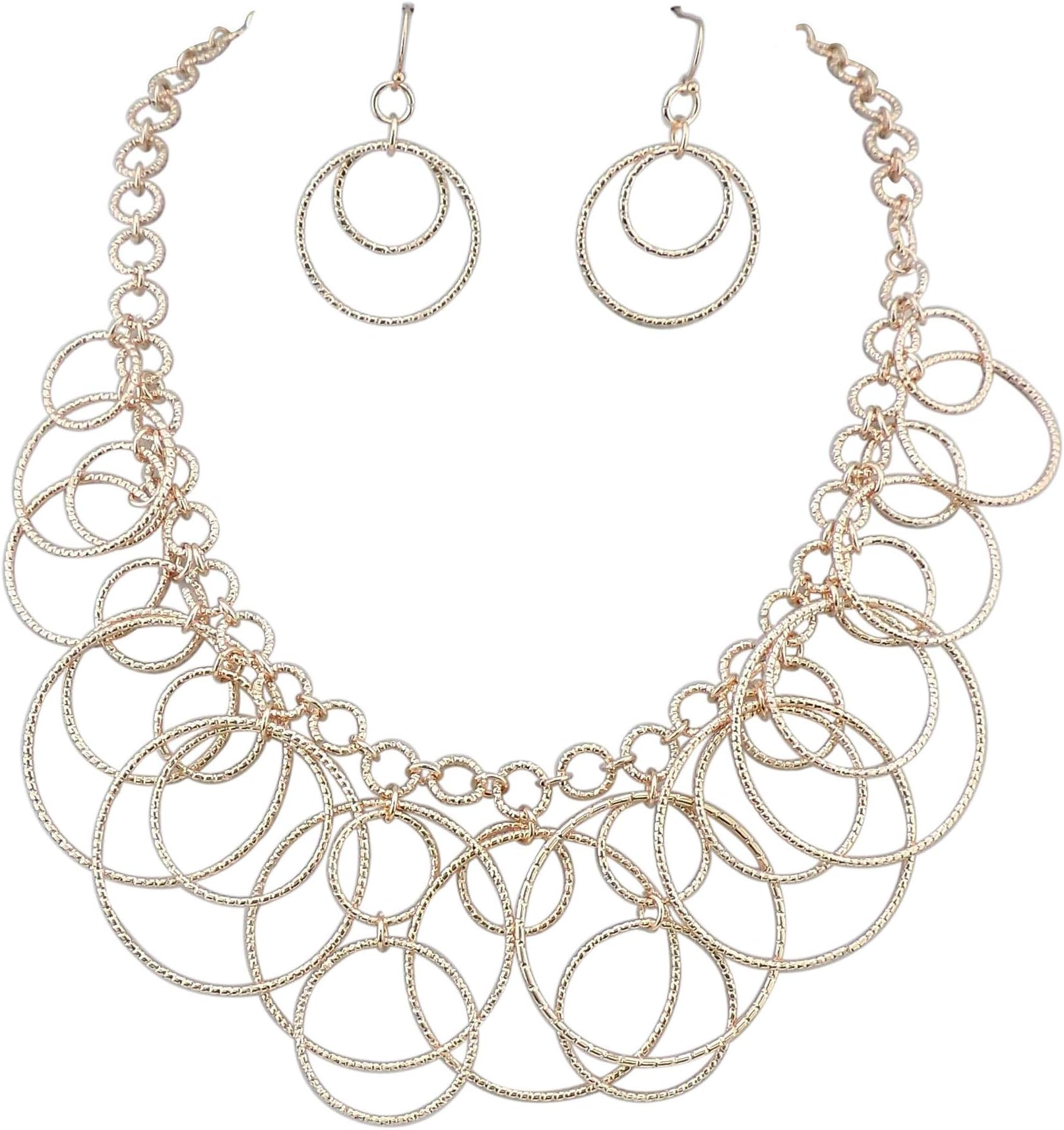 Bocar Handmade Chain Hoops Statement Simple Short Necklace Earring Set for Women