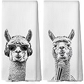 XPH Funny Alpaca Kitchen Dish Towels, Alpaca Gifts for Women Men, Llama Gifts for Women, Black and White Llama Hand Towels Kitchen Tea Towel Decorations, 16x24inch Set of 2