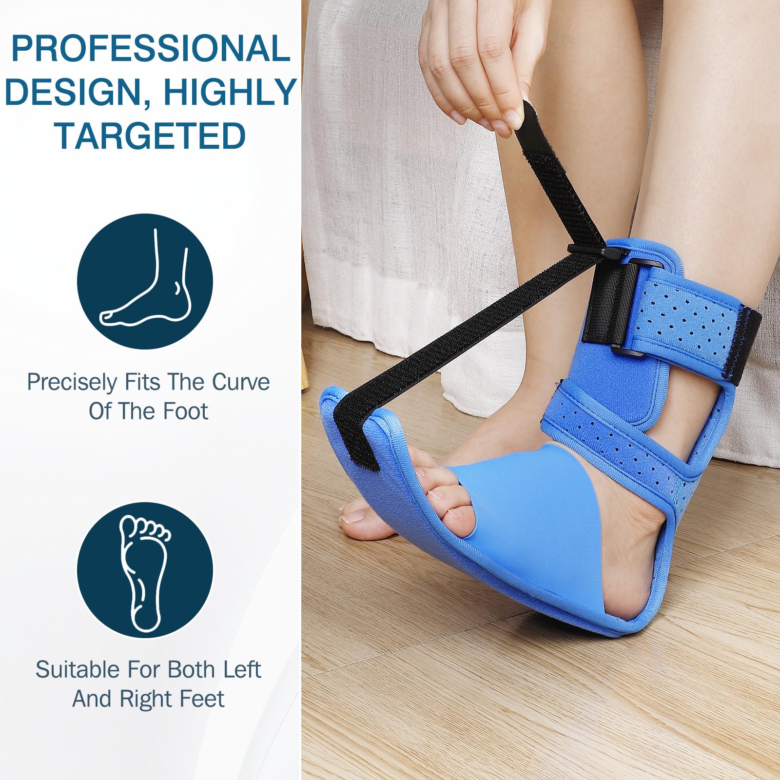 Upgrade Plantar Fasciitis Night Splint & Relief Brace with Adjustable Straps - Support for Achilles Tendonitis, Heel Spur Pain, Day & Night Use(1, Blue)