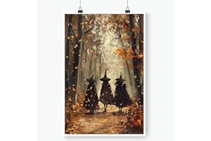 YFCLDPH Vintage Three Witches in The Forest Witchy Canvas Painting Print Halloween Wall Art Gothic Decor Witch Poster Witchy Room Aesthetic and Halloween Decorations 12X16inch Unframed