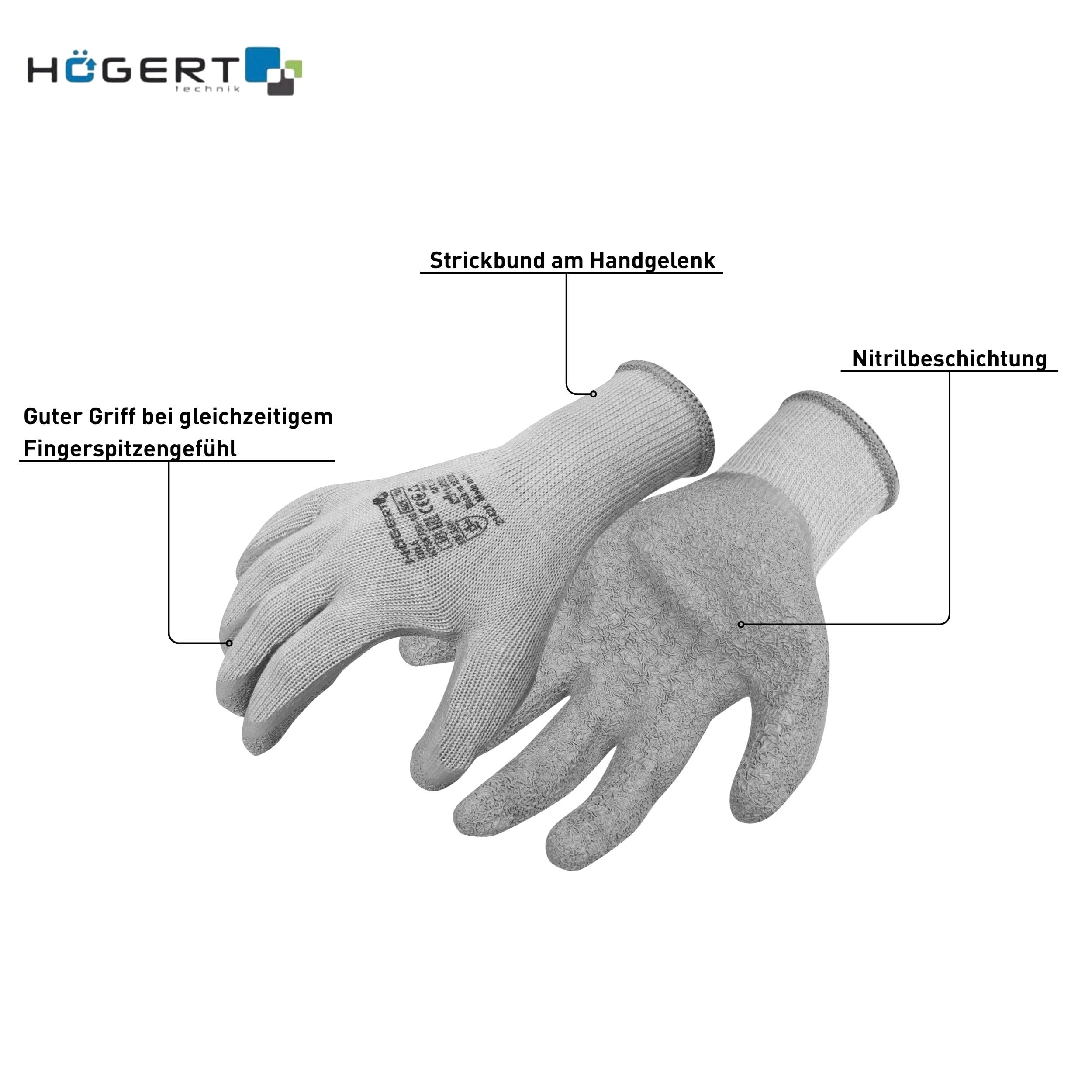 Högert Technik DILL latexbeschichtete Schutzhandschuhe, grau/blau, Größe 11, 12 Paar/Pack, reiß- und stichfest, ideal für präzise Montage- und Wartungsarbeiten 4