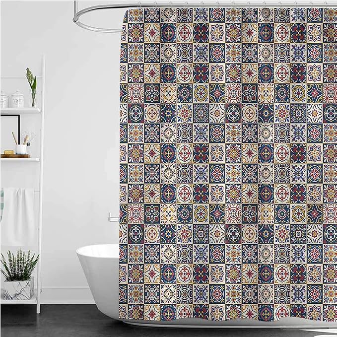 portuguese tile shower curtain