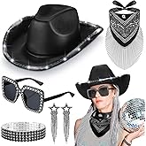 Panitay Set of 5 LED Cowboy Hat Set with Bandana, Sunglasses, Bracelets and Earrings Cowgirl Hat for Disco Cosplay Party