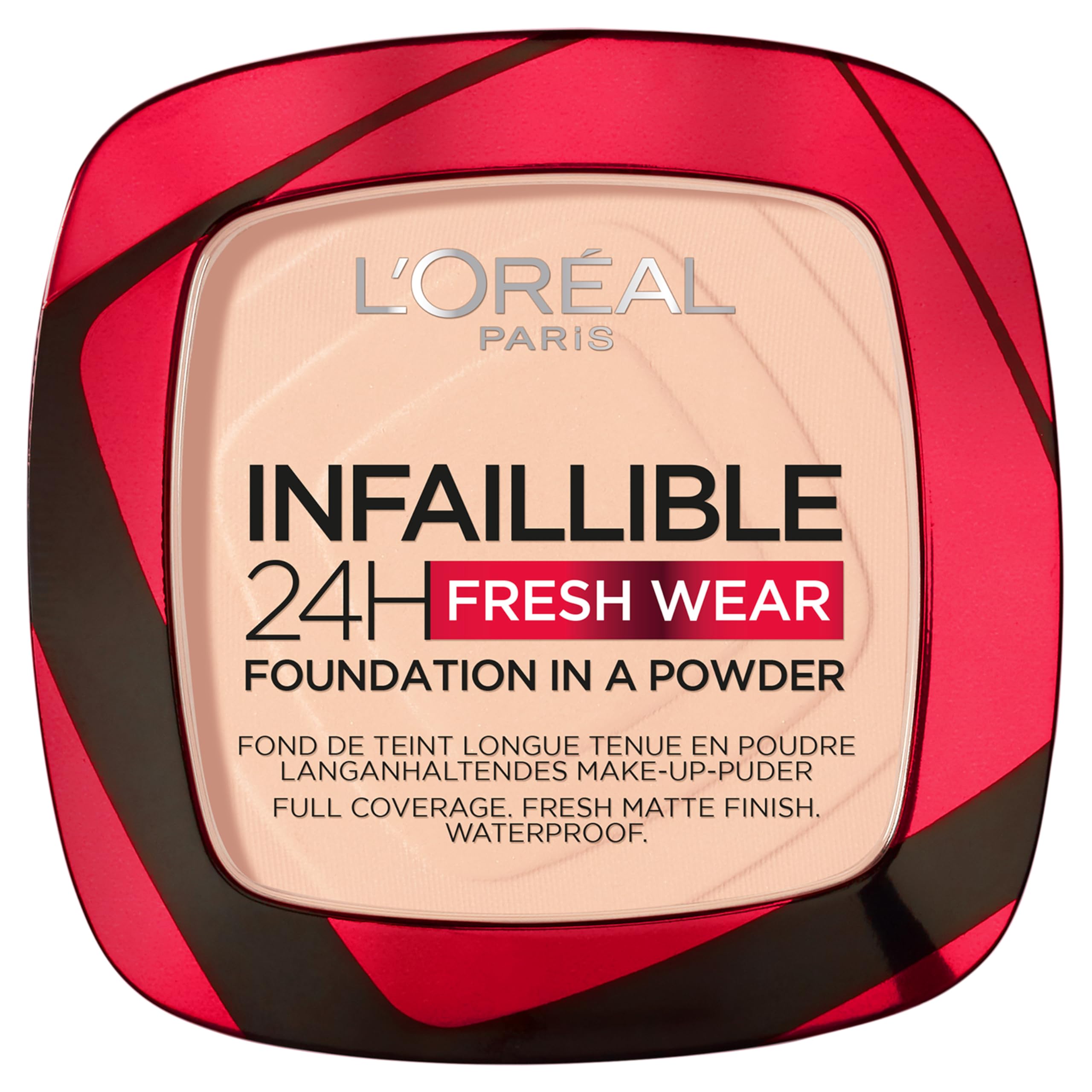 L'Oréal Paris Infallible 24H Fresh Wear Foundation in a Powder, Full-coverage, Longwear, Weightless Smooth Finish, Water-proof and Transfer-proof, 180 Rose Sand