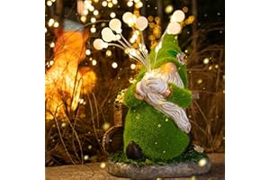 mopha Outdoor Garden Gnome Statues Decor, Funny Solar Powered Fairy Firefly Lights Lawn Ornaments, Resin Figurines Outside Decoration Clearance Gardening Gift