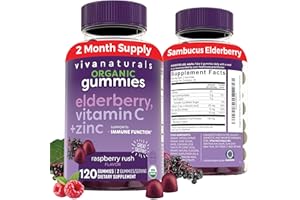 Viva Naturals Organic Sambucus Elderberry Gummies for Adults (120 Count) - 3in1 Black Elderberry Vitamin C and Zinc Immune Support Gummies, Chewable Elderberry Supplements, Zinc Immunity Gummies