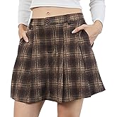 HERBATOMIA Women’s Mini Plaid Pleated Skirt Tartan High Elastic Waisted Short Fall Vintage Skirts for Women with Pockets
