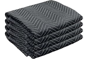 JourneyO 4 Moving & Packing Blankets- 80" x 72" - Professional Quilted Shipping Furniture Pads Black (4 Blankets)