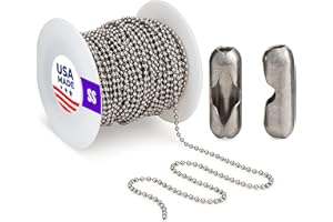 WAXAW #6 (3.2mm) Chain Beaded Ball 100 Feet Spool and #6 Couplings, Stainless Steel (SS) USA Made - BUNDLE