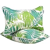 JMGBird Outdoor Pillows Set of 2 with Inserts - 12x20 Waterproof Throw Pillows for Patio Furniture, White Green Palm Leaf Decorative Cushions