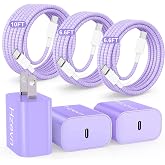 20W USB C Fast Charging for iPhone 17 Air/16/15 Pro Max,3Pack Colorful Mixed Charger Block with Braided Long USB C to C Cables (6/6/10ft) Compatible with iPhone16/15 Pro/15 Plus/iPad Pro