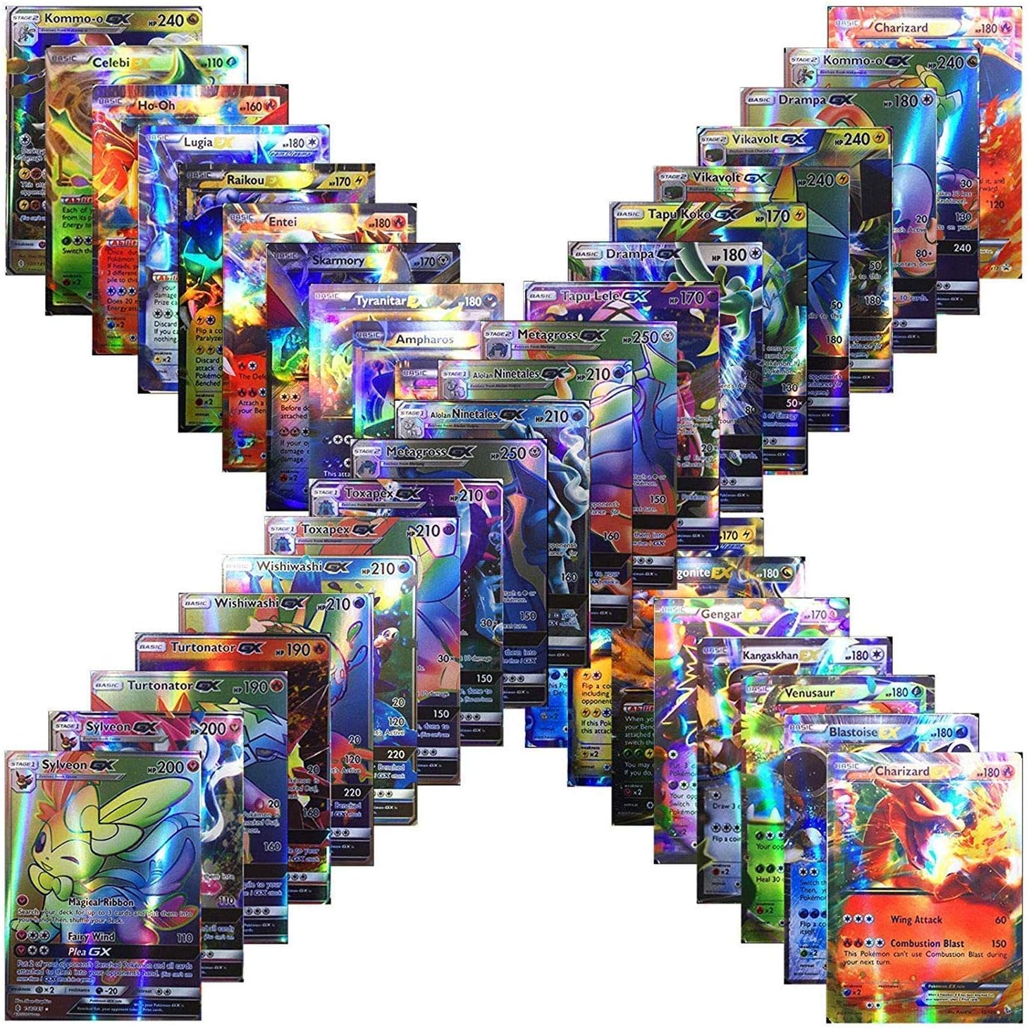 101 Poke Cards TCG Style Card Holo EX Full Art : 20 GX + 20 Mega + 1 Energy + 59 EX Arts