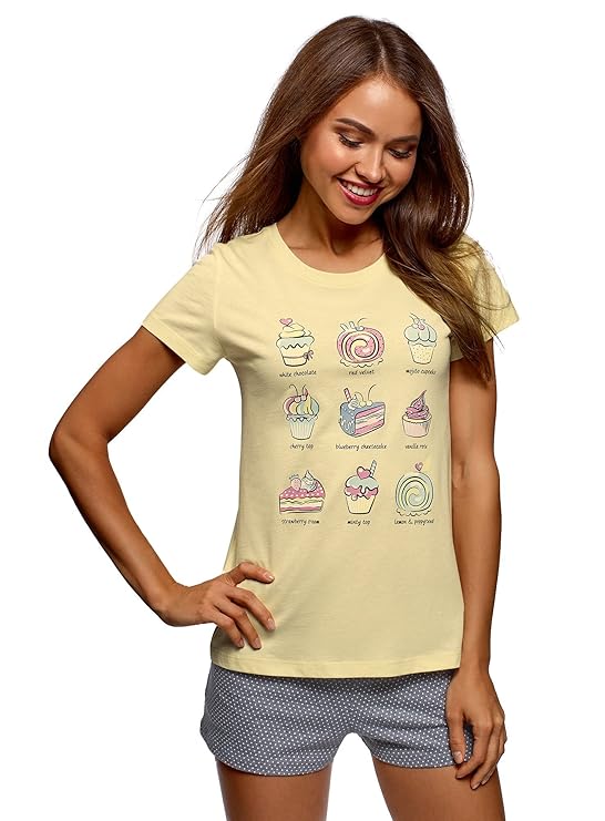 oodji Ultra Damen Baumwoll-Schlafanzug mit Druck