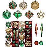 Hollyone Christmas Balls Ornaments Set, 50pcs Glitter Red Green and Gold Shatterproof Christmas Ball Snowflakes Tree Ornaments Hanging Ball Decoration for Xmas Tree Wreath Garland Wedding Home Decor