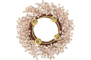 Sliner 14 Inches Champagne Berry Christmas Advent Wreath Candle Holder Large Christmas Advent Wreath Decorations, Pearlized Berry Garland and Gold Candle Holder for Holiday Decorations