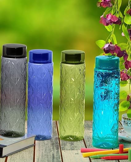 Steelo Sancia Plastic Water Bottle, 1 Litre, Set of 4, Multicolour