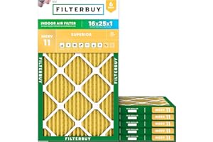 Filterbuy 16x25x1 Air Filter MERV 11 Superior Pet & Allergy Defense (6-Pack), Electrostatic Pleated HVAC AC Furnace Filters Replacement, Made in USA (Actual Size: 15.50 x 24.50 x 0.75)