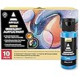 ARTEZA Iridescent Acrylic Paint Set of 10 Dreamer Colors Bottles, Shimmer Water-Based Artist Paints, Art Supplies for Canvas, Wood, Rocks, Fabrics