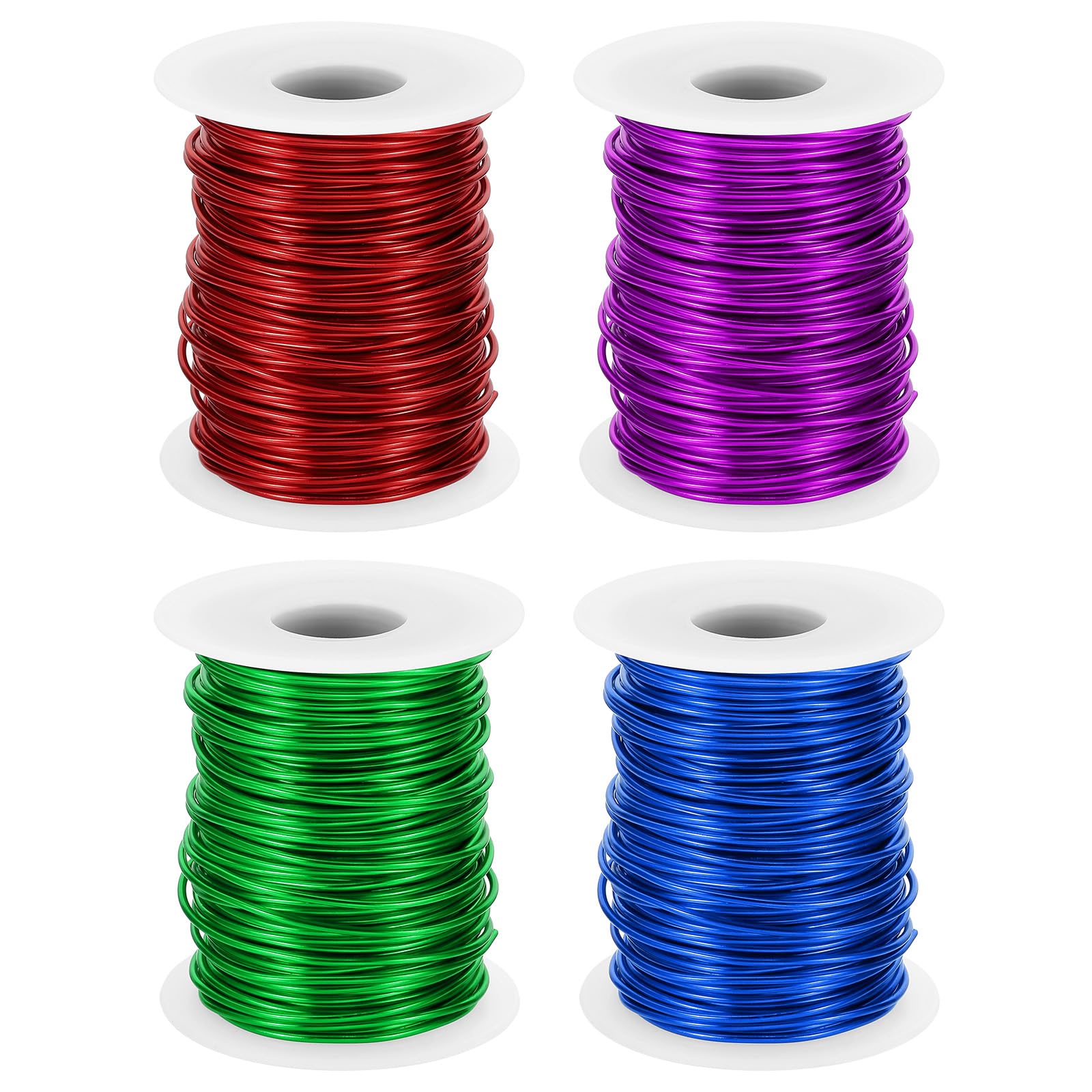 PATIKIL 15 Gauge 1.5mm Aluminum Craft Wire, 98.4Ft 4 Roll Metal Wire Armature Bendable Wire for Jewelry Making Metal Wrap DIY, Sapphire Blue/Red/Purple/Green