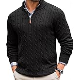 MAOWINTY Mens Quarter Zip Pullover Sweater Cable Knit Mock Neck Polo Overalls Classic Casual Sweater with Ribbing Edge