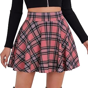 DJT Damen Mädchen Basic Solid Dehnbaren Informell Mini Skater Rock mit Shorts