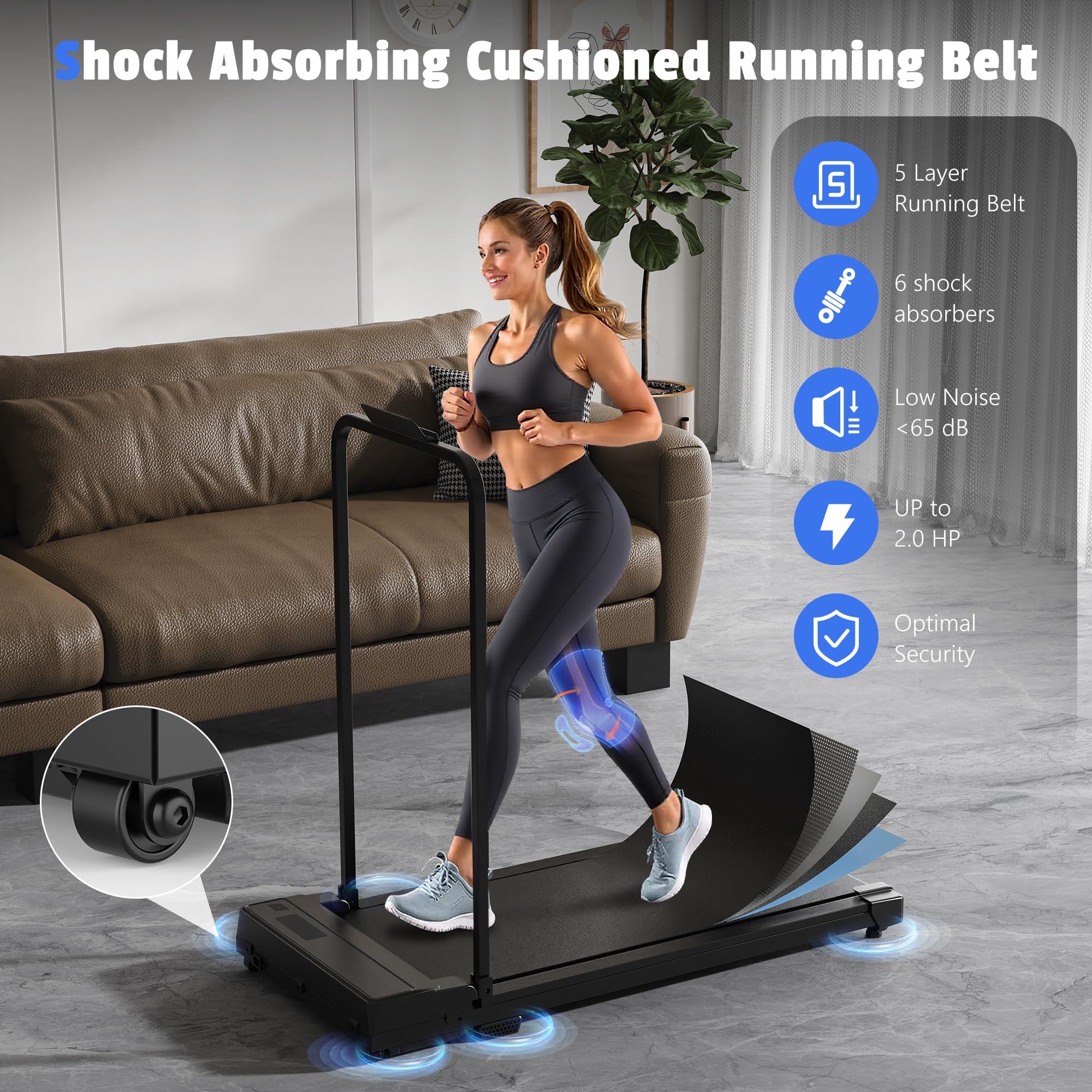 Laufband für Zuhause Walking Pad Klappbar - Treadmill for Home 6km/H, Schreibtisch Laufpad unter Dem Mini Leise mit 90° Tablet Holder, 4 in 1 LED klein Gehband laufbänder Ohne Steigung Max 110kg
