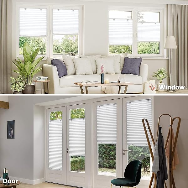 LAZBLINDS TOOL-FREE CORDLESS PLEATED SHADES WITH SUCTION CUPS LIGHT FILTERING TOP DOWN BOTTOM UP PLEATED BLINDS FOR WINDOW SIZE 23″ W X 65″ H, BROWN