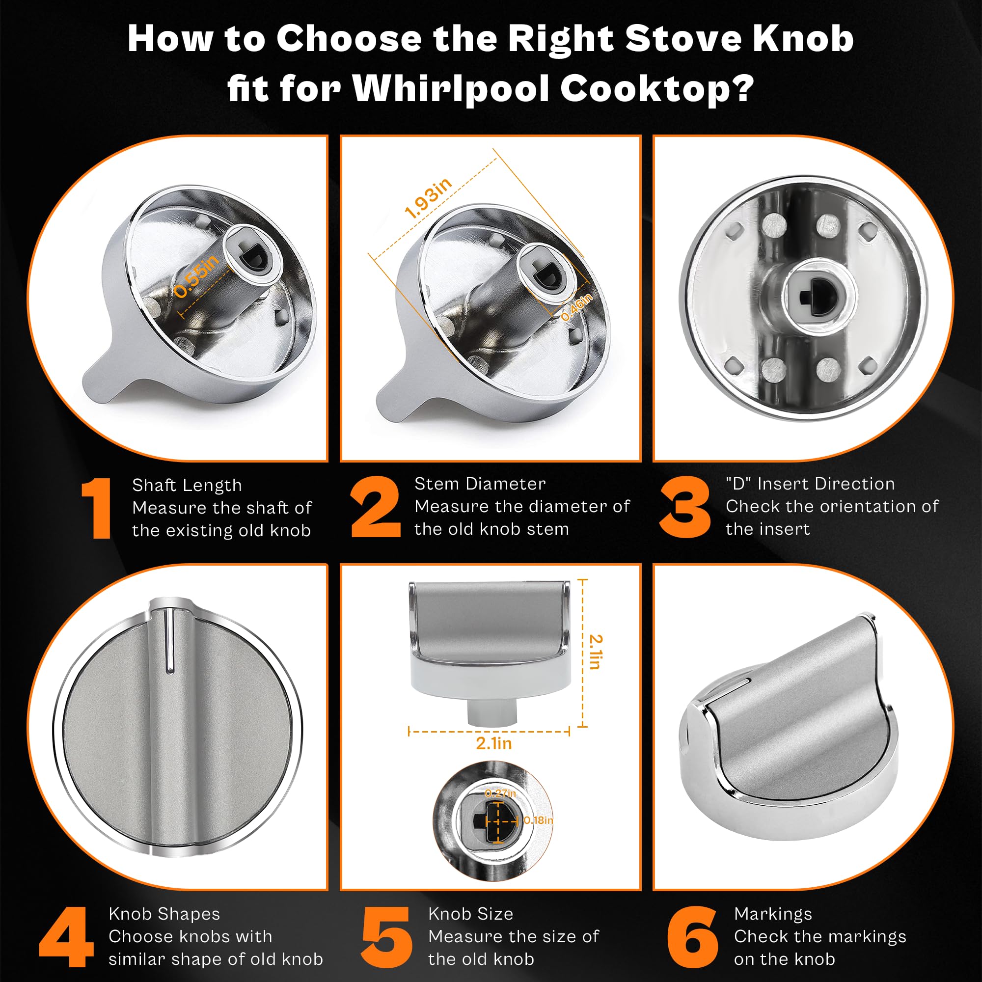 LUXRILIX Upgraded Stove Knobs W10594481 Replacements fit for Whirlpool Gas Stove Range Cooktop WCG97US0DS00 WCG97US6DS00 - Stainless Steel Control Knob WPW10594481 3281332 AP6023301 5 Pack
