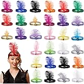 30 PCS 1920s Flapper Headbands, Sparkling Sequin Feather Head Band for Women, 15 Colors Elastic Vintage Rhinestone Headpieces for Carnivals, Retro Parties, Themed Events