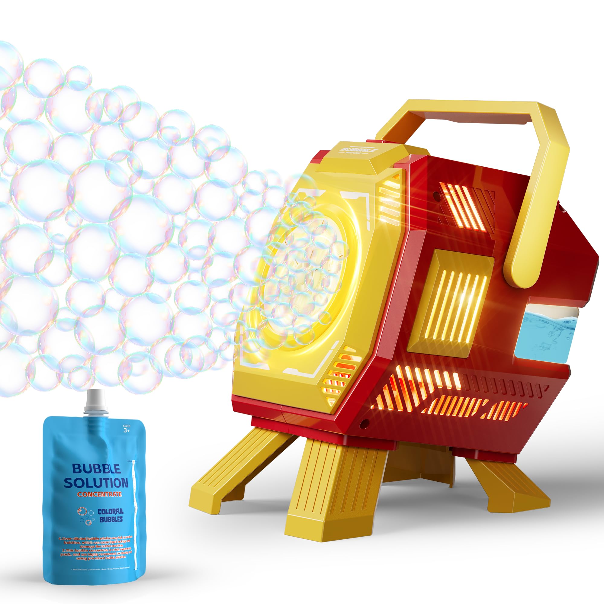 Belemar Bubble Machine with Lights, Big Bubble Design, 15000+ Bubbles/Min, 320ml Large Tank, Portable Battery Operated Bubble Blower for Kids, Weddings, Birthday Parties, Indoor & Outdoor Events