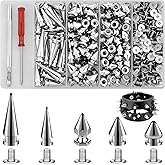 Jollidecor 295 PCS Metal Studs & Spikes Kit, Punk Studs for Clothing Cone Spikes in 5 Sizes Leather Rivets Punk Style Decoration for Craft DIY, Clothes, Belts, Bags, Bracelets, Dog Collar