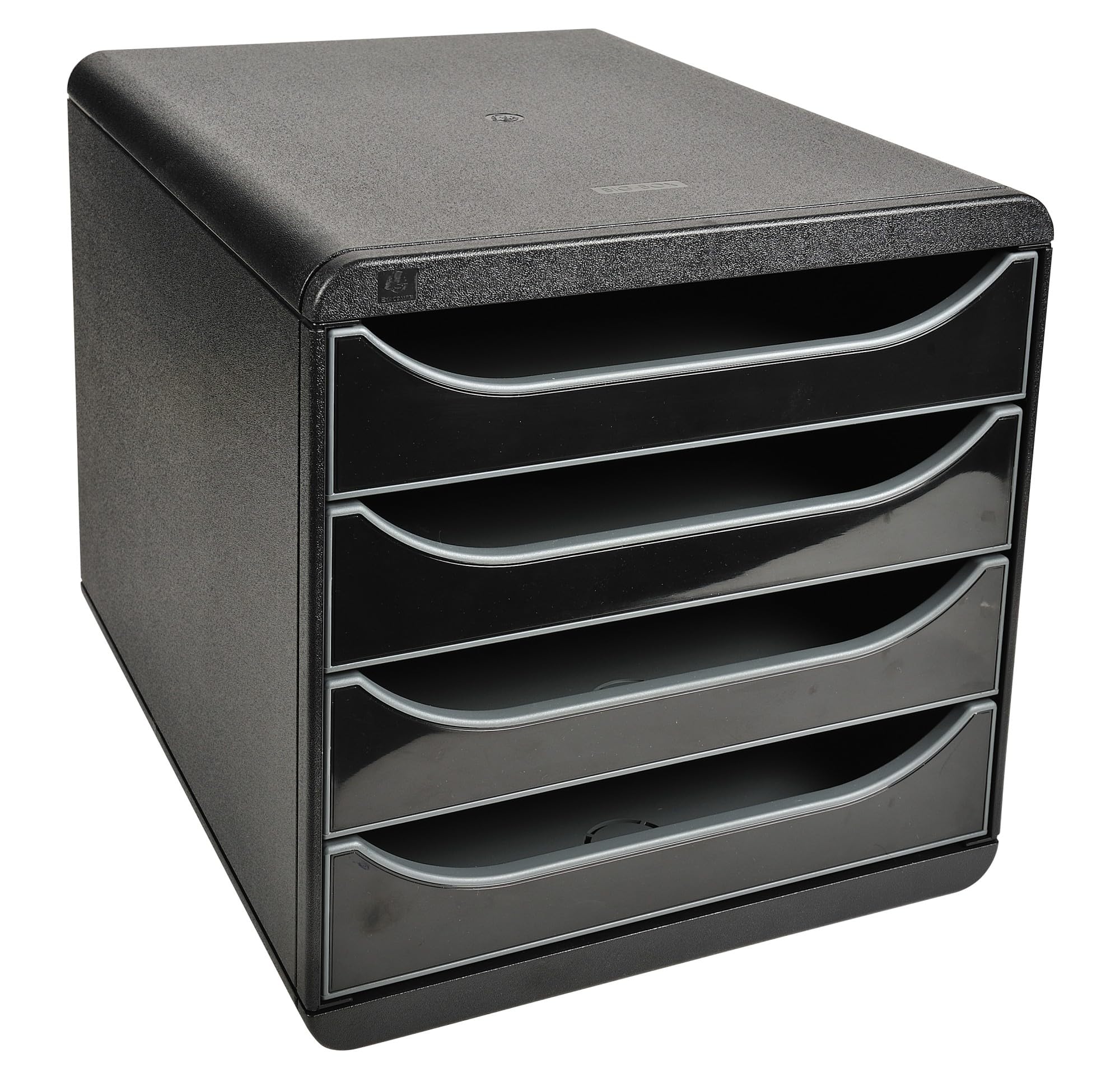 Exacompta - Ref 3104214D - BIG-BOX Desktop Drawer Set - 4 x 55mm Drawers, Suitable for A4+ Documents, 347 x 278 x 267mm, 100% Recycled Plastic - Black/Glossy Black