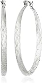 GUESS "Basic" Silver Textured Hoop Earrings