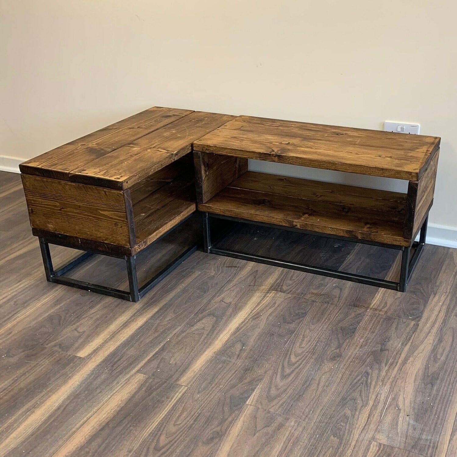 Corner TV Unit Stand Distressed Media Side Wood Industrial Chic