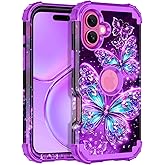 Casetego for iPhone 16 Plus Case,Glow in The Dark Three Layer Heavy Duty Sturdy Shockproof Full Protection Rugged Hard PC+Soft TPU Bumper Case for Apple iPhone 16 Plus 6.7 inch,All Purple