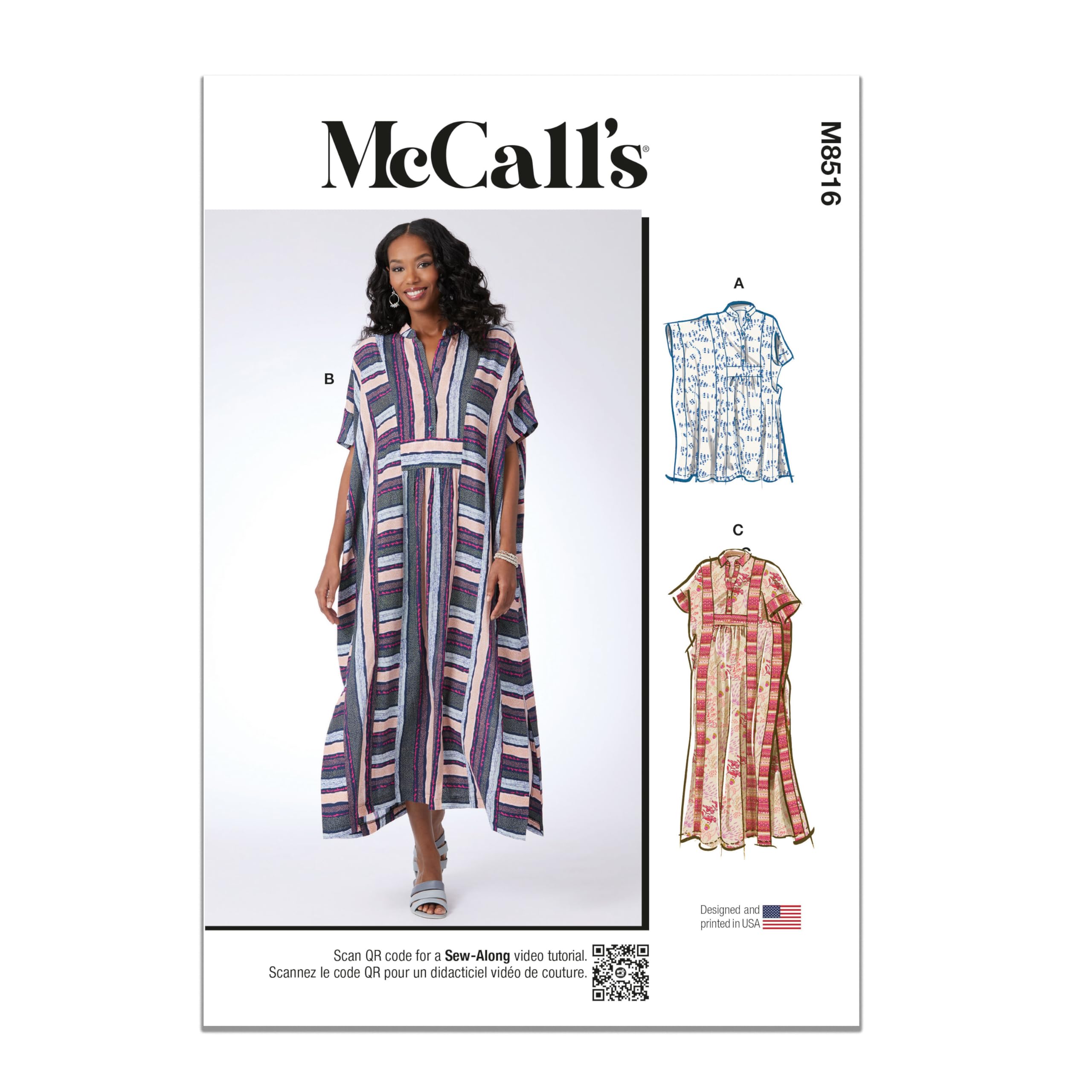 MCCALLS Sewing Pattern M8516A Misses' Caftan in Two Lengths A (XS-S-M-L-XL-XXL)