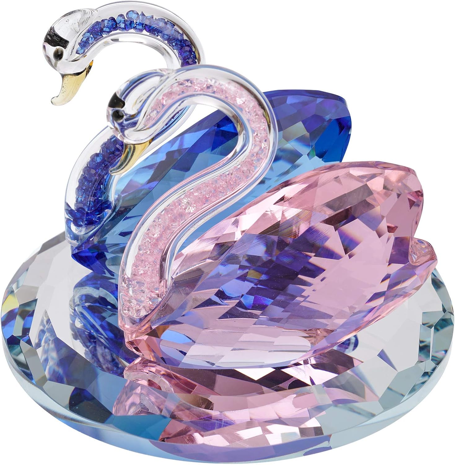 London Boutique Crystal Swan Wedding Pink Blue Figurine Ornaments for Living Room, Pink, Blue, 1 piece