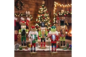 AMOR PRESENT 5PCS Christmas Hanging Decor Nutcracker Ornaments, 5.5 Inch Wooden Nutcracker with String for Christmas Tree, Gifts