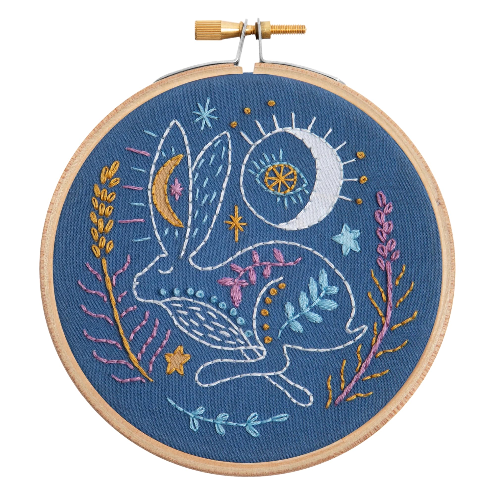 Hawthorn Handmade Celestial Hare Mini Embroidery Kit - Embroidery Kit For Beginners, Includes Embroidery Fabric, Cotton Thread, Embroidery Hoop, Needle & Instructions - Handmade DIY Crafts For Adults.