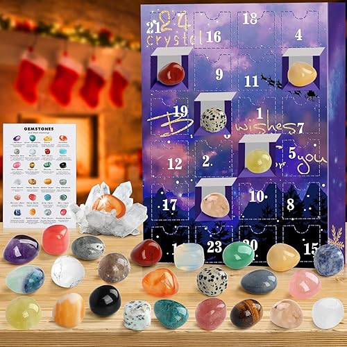 GFEUGS Advent Calendar 2025 Crystals, 24 Days Natural Crystal Minerals & Fossils Gemstones Christmas Countdown Advent Calendars for Kids,Enthusiasts Rock Collection Gifts for Boys Girls Adult Xmas