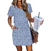 AUSELILY Womens Summer Dresses 2026 Causal Short Sleeve V Neck Tie Front Mini Short Dress with Pockets